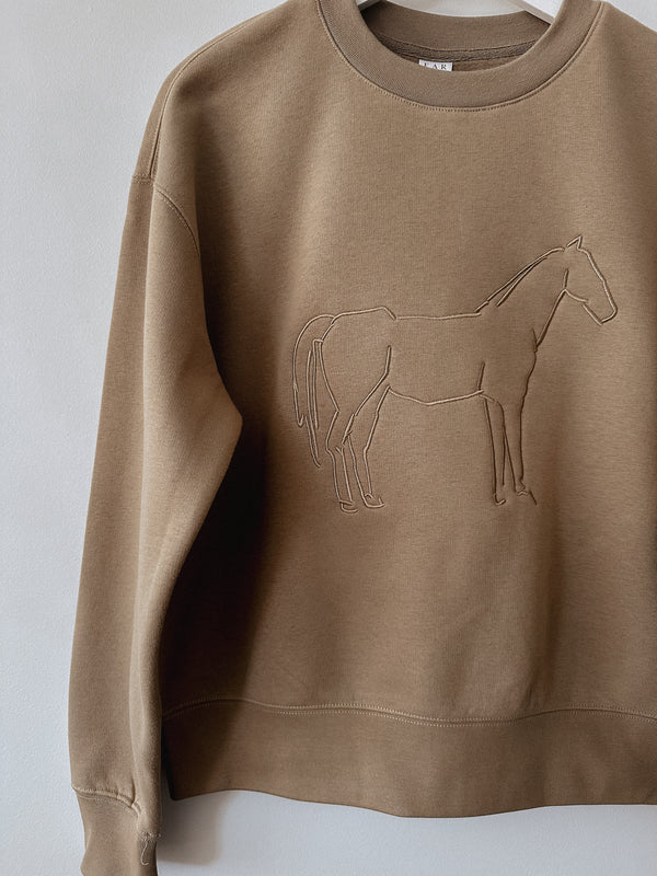 SECONDS & SAMPLES: Embroidered Horse Crew - Sand