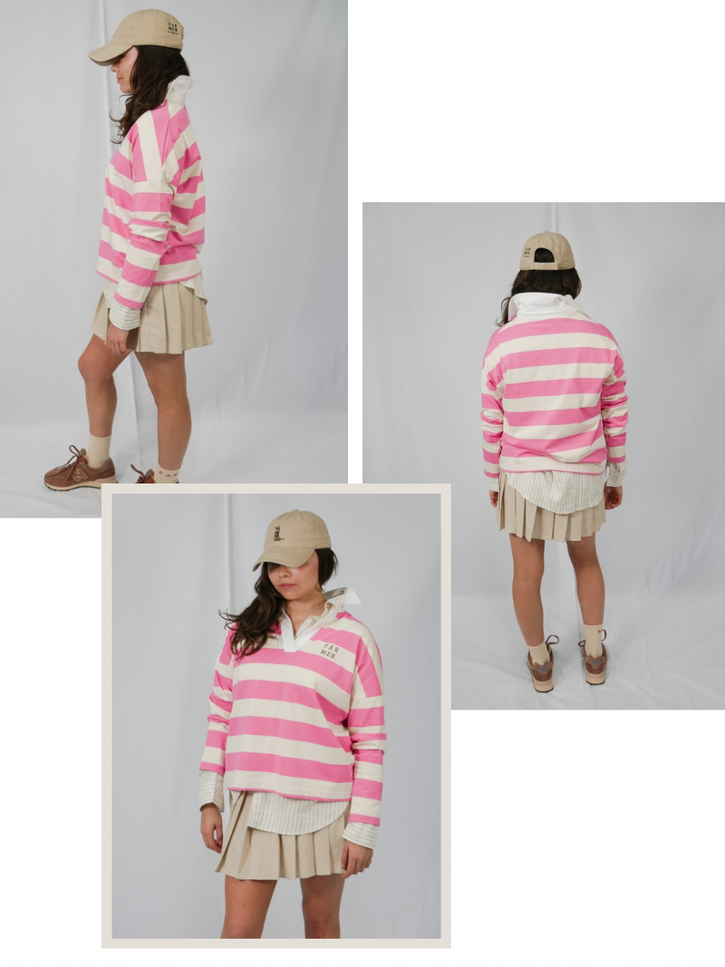 FAR MER. Jersey Polo - Pink & Cream