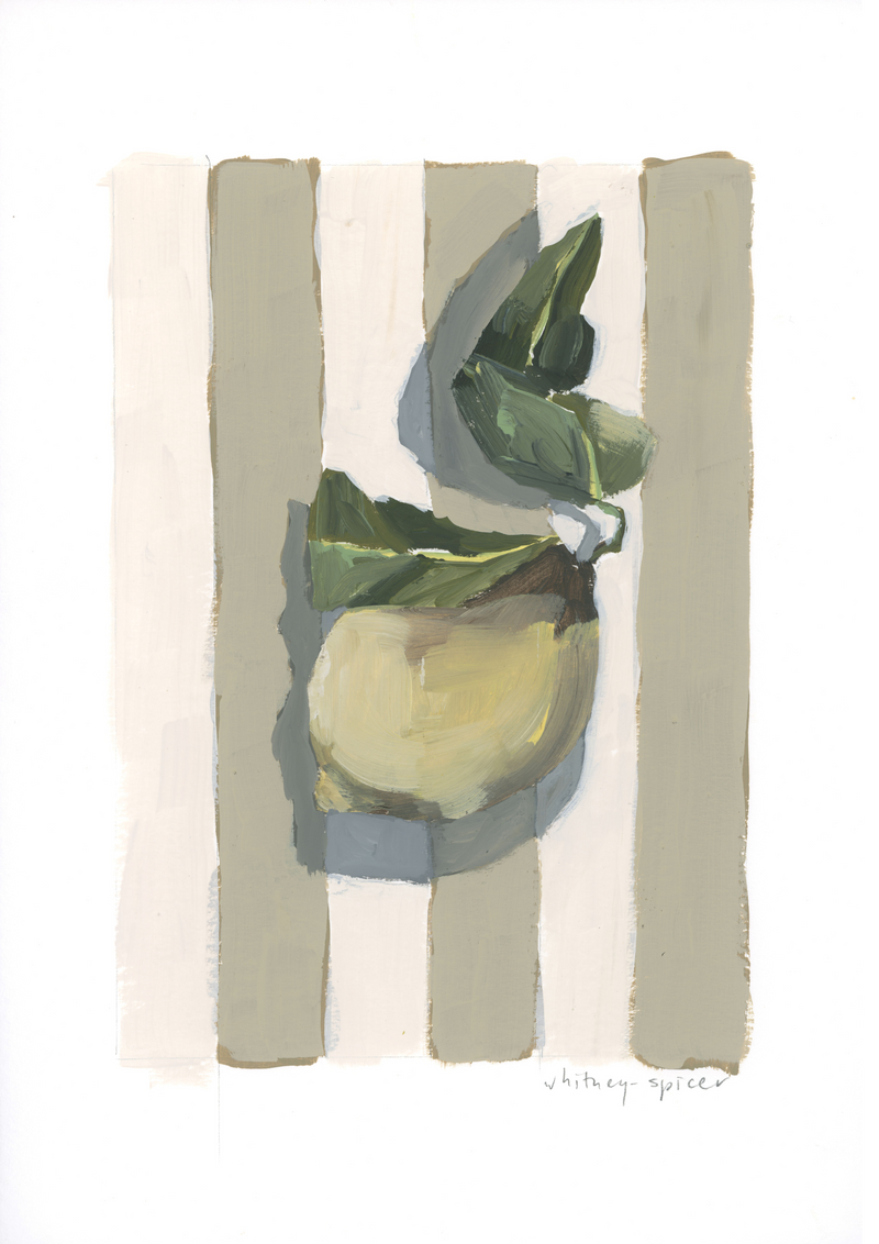 'Beige Stripe Lemon' Print