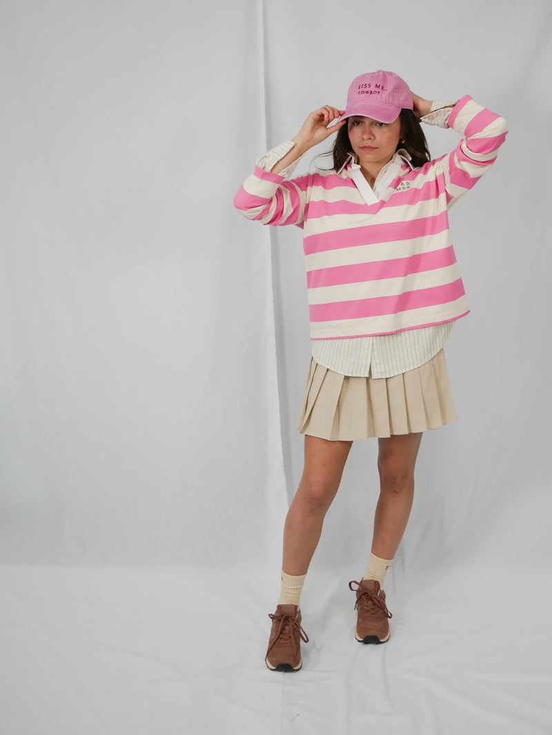 FAR MER. Jersey Polo - Pink & Cream