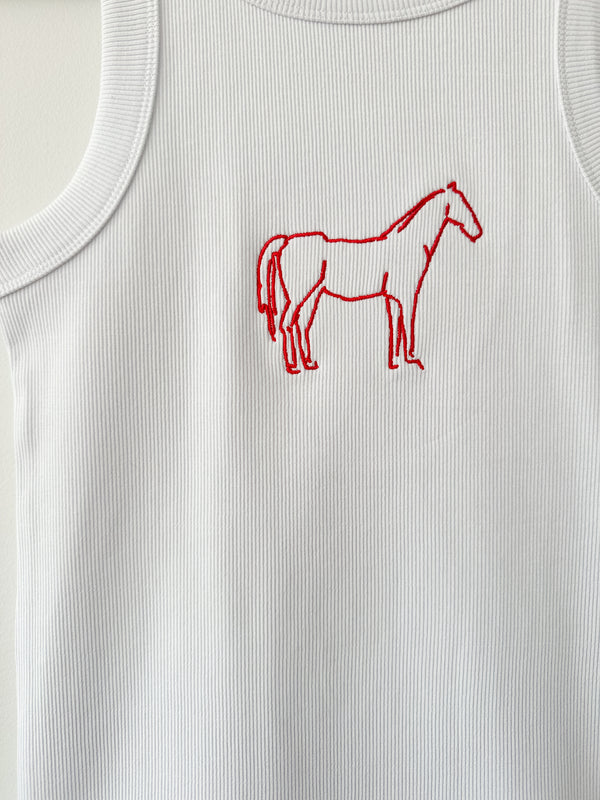 Embroidered Horse Tank - White
