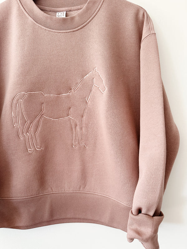 SECONDS & SAMPLES: Embroidered Horse Crew - Rose