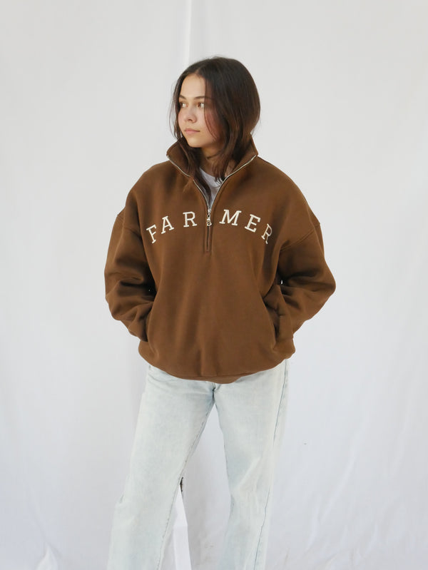 FAR MER. Brushed Chocolate QTR Zip Pullover