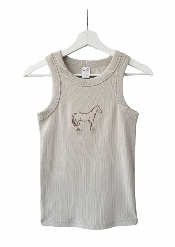 Embroidered Horse Tank - Beige