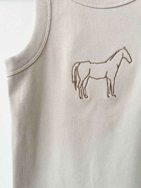 Embroidered Horse Tank - Beige