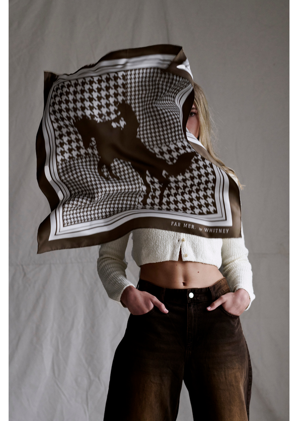 'Houndstooth Horse' Chocolate Silk Bandana