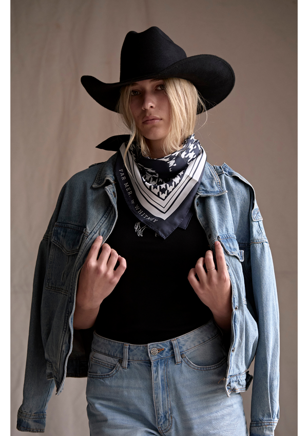 'Houndstooth Horse' Navy Silk Bandana