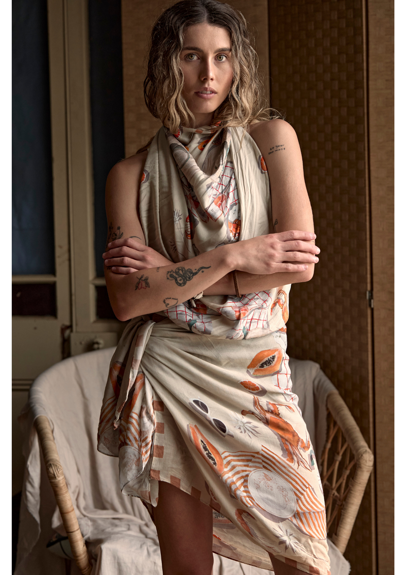 'Papaya' Large Silk Scarf